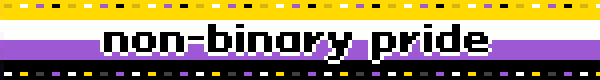 A non-binary flag with blinking lights on the top and bottom. Text in the middle reads 'non-binary pride'.